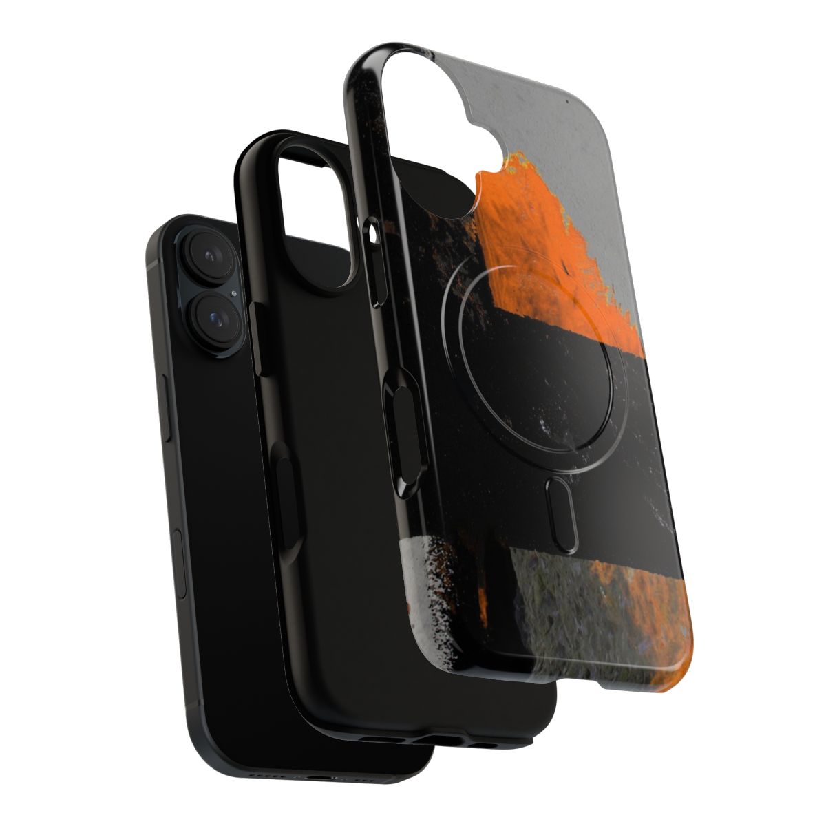 Minimalist abstract expressionist art phone case in orange and black - Layers