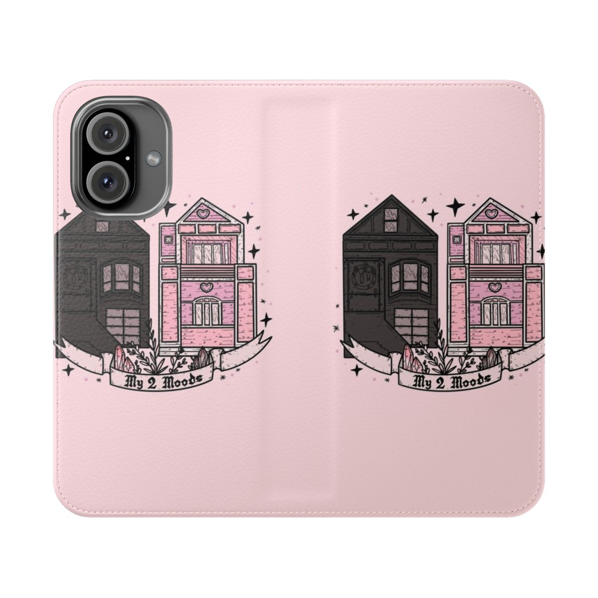 Pastel goth, creepy cute flip cover phone case with witchy, magical design