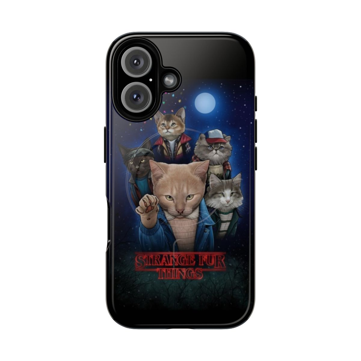 Upside down cat design on a sturdy magnetic phone case