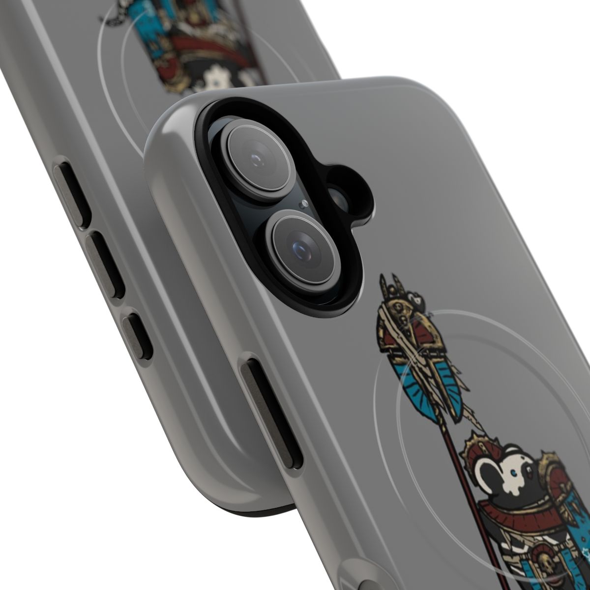 Cute and detailed magnetic tough phone case with a skaven-inspired design featuring a chibi rat in Tomb King regalia. - Detail