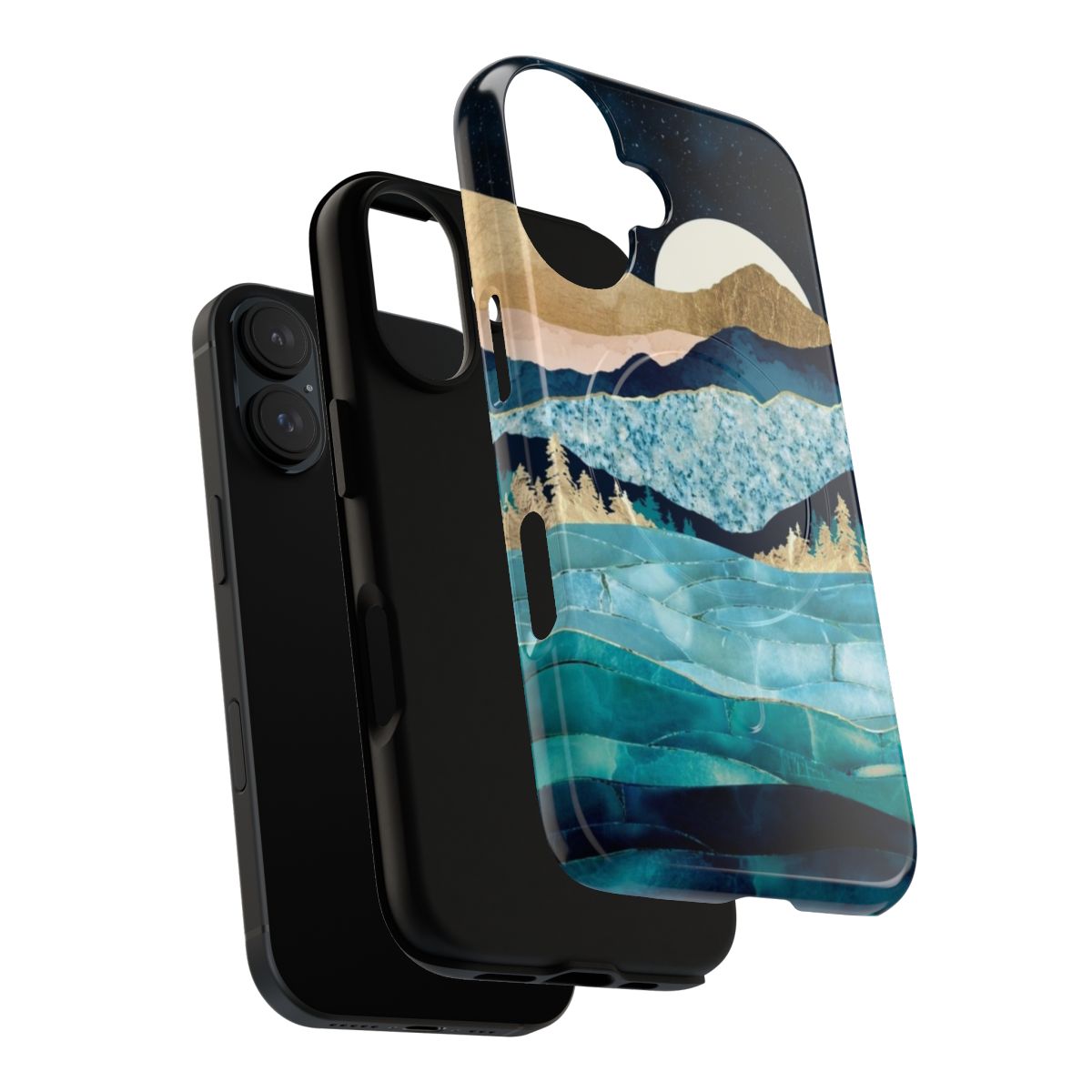 Midnight ocean phone case with a magnetic, tough design featuring a contemporary celestial landscape. - Layers