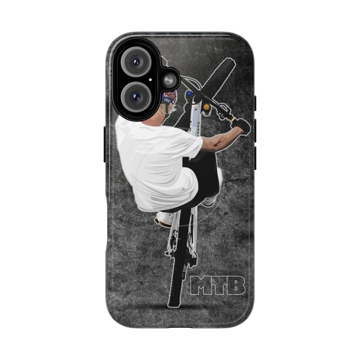 Magnetic phone case with a grunge grey wall design for mountain bikers