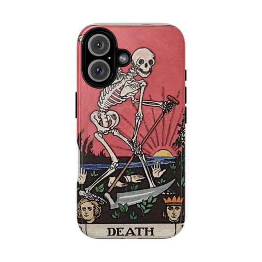 Magnetic phone case featuring a spooky death tarot card design