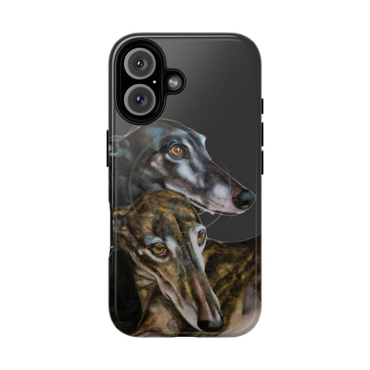 Artistic image of a brindle greyhound or galgo espanol dog breed on a magnetic phone case