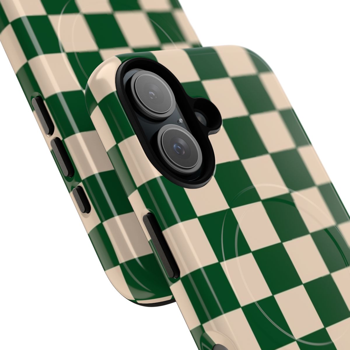 Retro Checked Checkerboard Pattern Phone Case in Dark Green and White - Detail