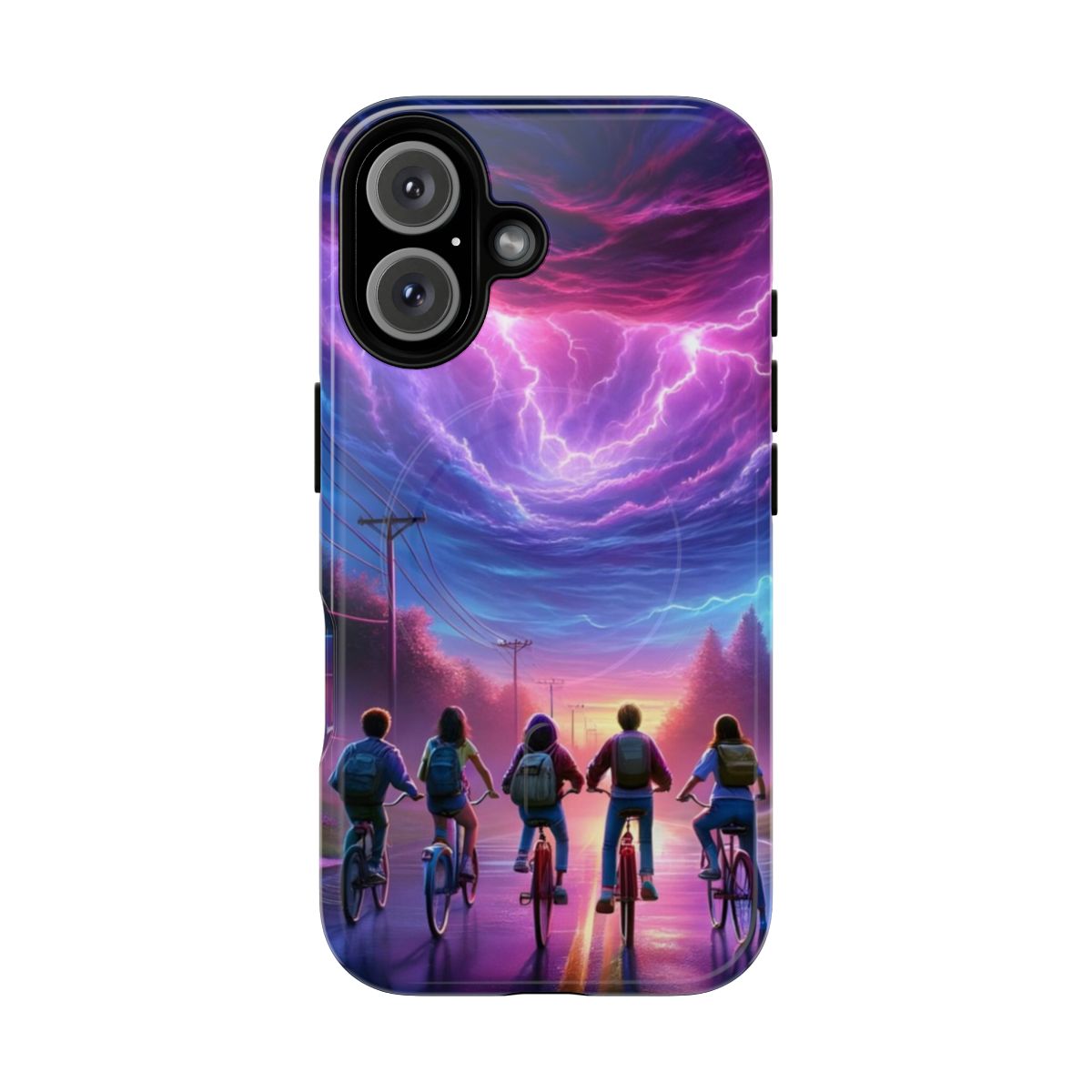 Artistic phone case featuring characters from the popular Netflix series Stranger Things