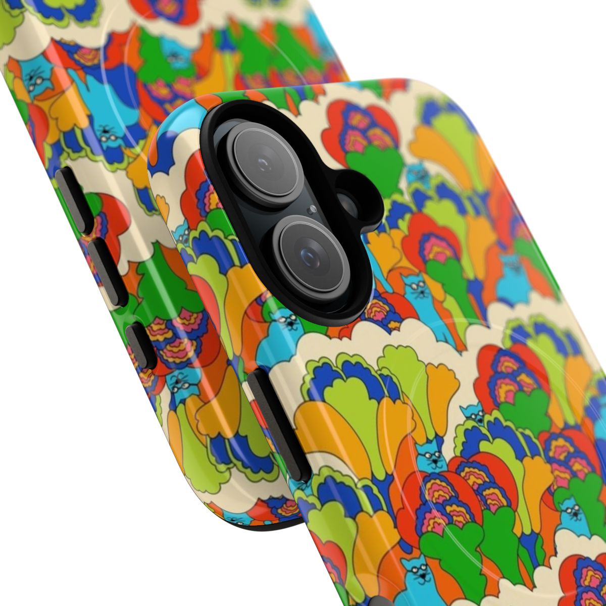 Psychedelic blue cats phone case with a groovy, retro 60s inspired design - Detail