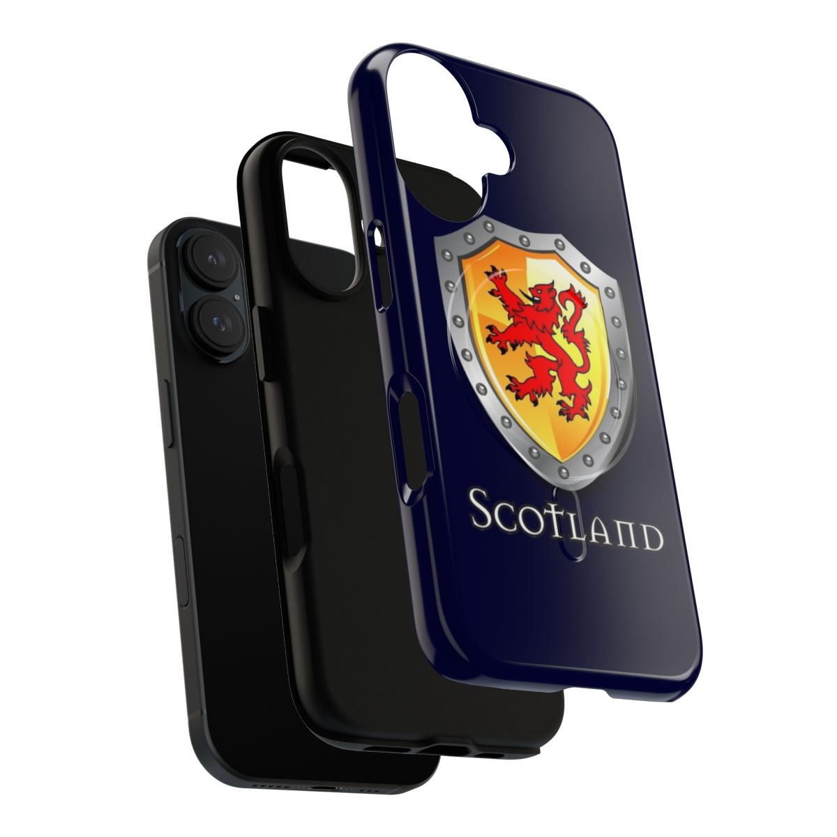 A vibrant and artistic phone case featuring the iconic Scottish lion rampant shield design. - Layers