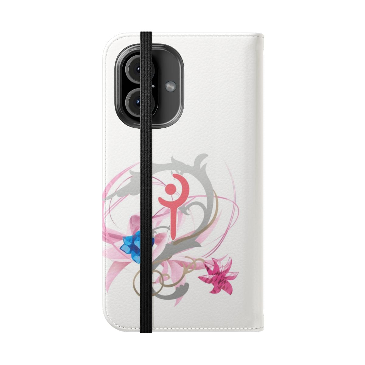 Flip cover phone case with a white mage-inspired design from the Final Fantasy XIV video game series. - Folded Front