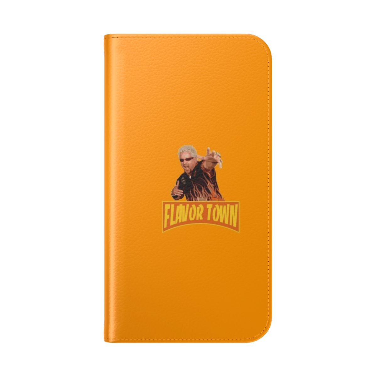 Quirky flip cover phone case with a Flavor Town-inspired design - Folded Back