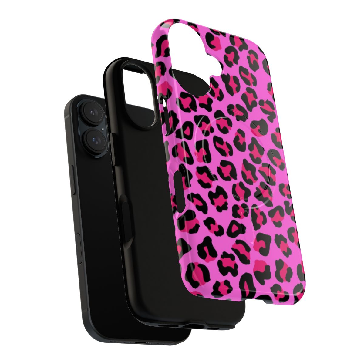 Neon pink leopard spots pattern on a durable, magnetic phone case - Layers