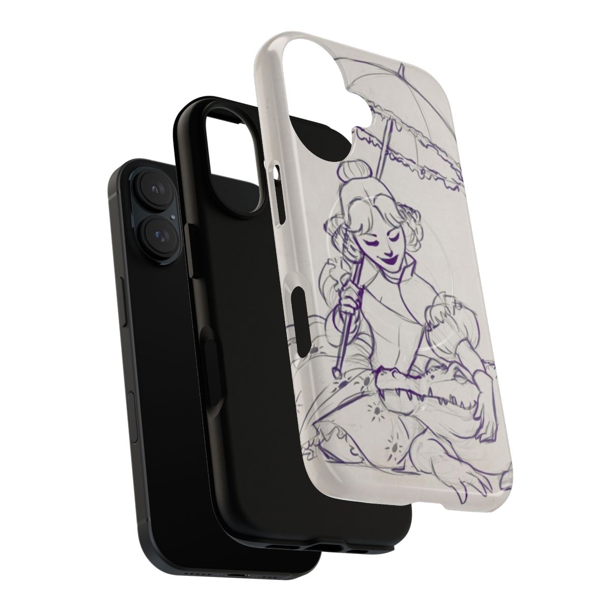 Haunted mansion inspired phone case with alligator, tightrope, and stretching portrait designs - Layers