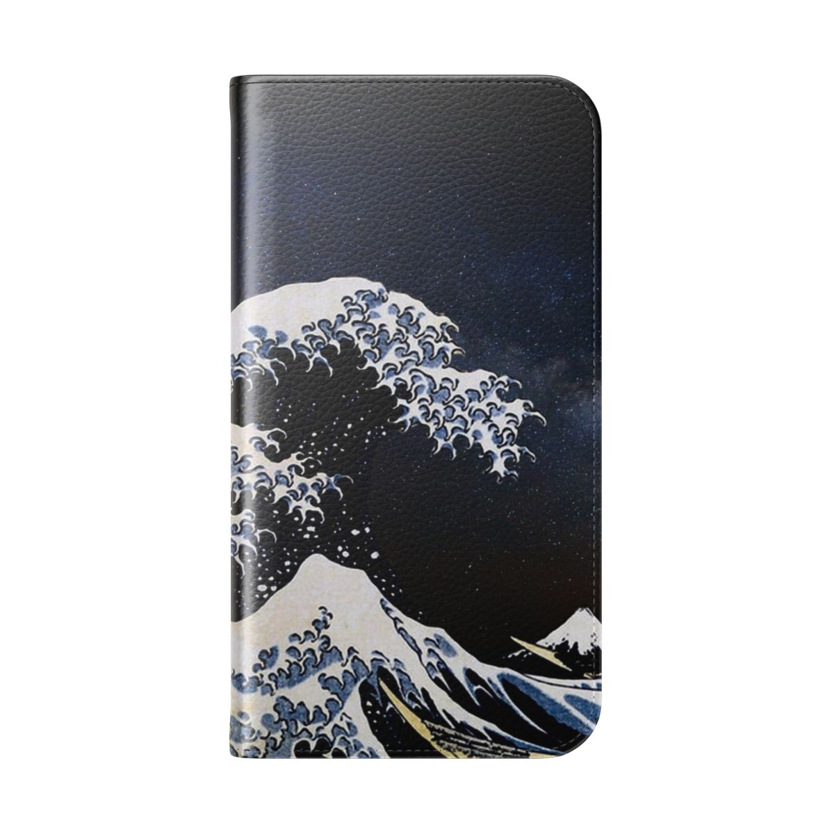 Vibrant Japanese ukiyo-e style wave artwork on a protective phone case. - Folded Back