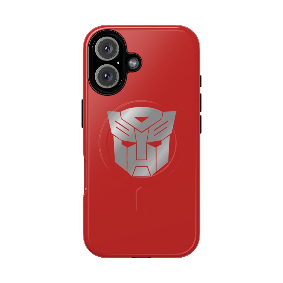 Transformers-inspired magnetic tough phone case with silver logo