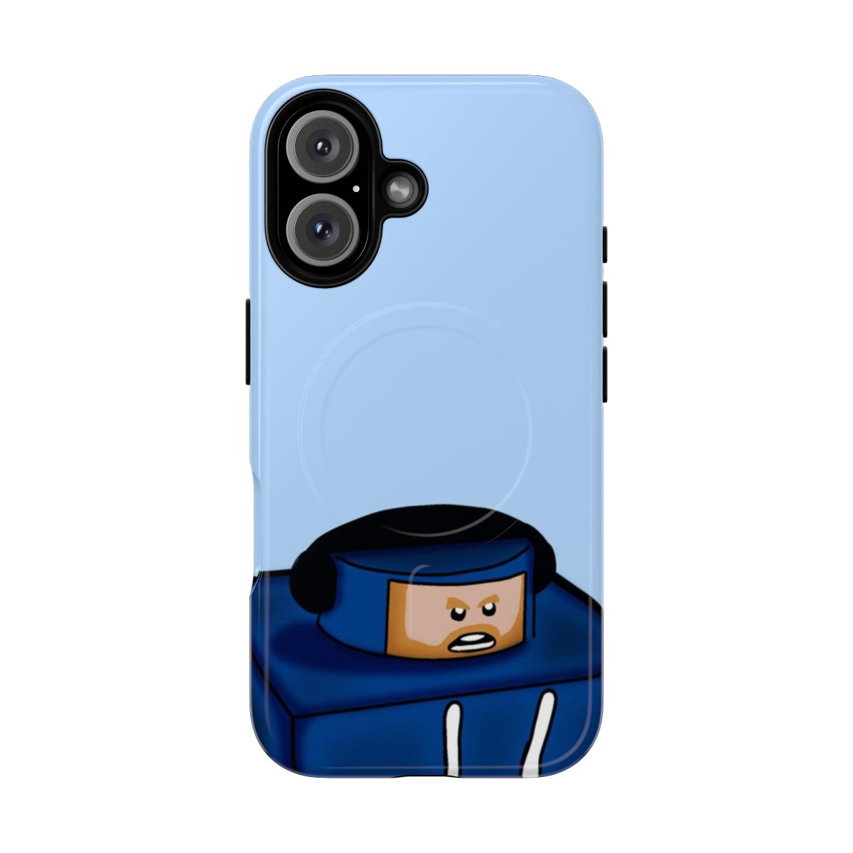 Magnetic, tough phone case with a cartoon and meme design in orange, yellow, and blue colors.