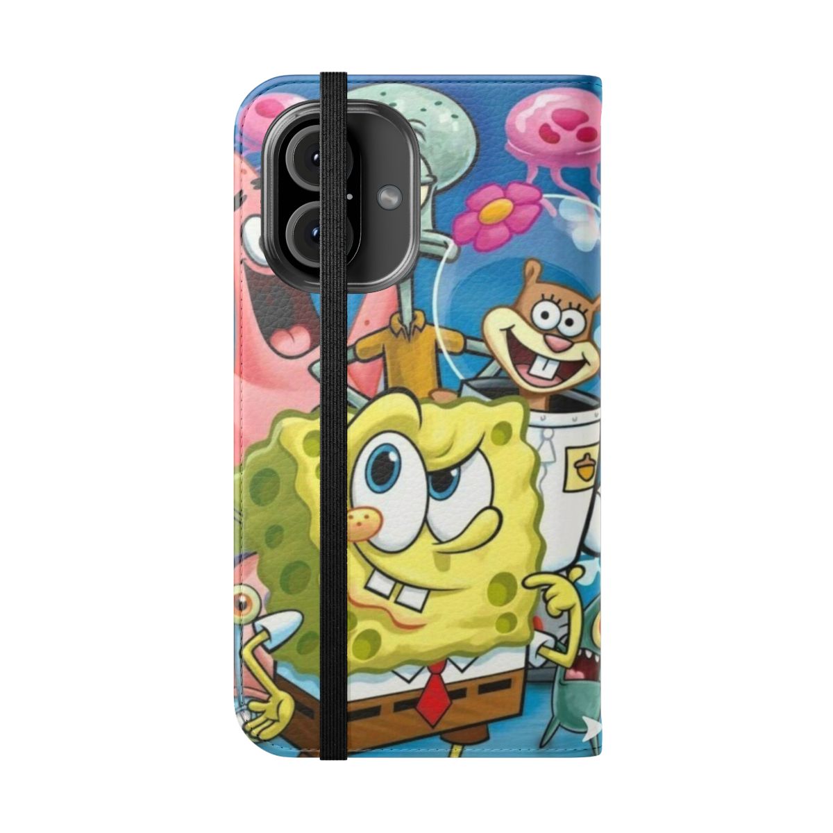 Vibrant spongebob squarepants-themed phone case with a protective flip cover - Folded Front