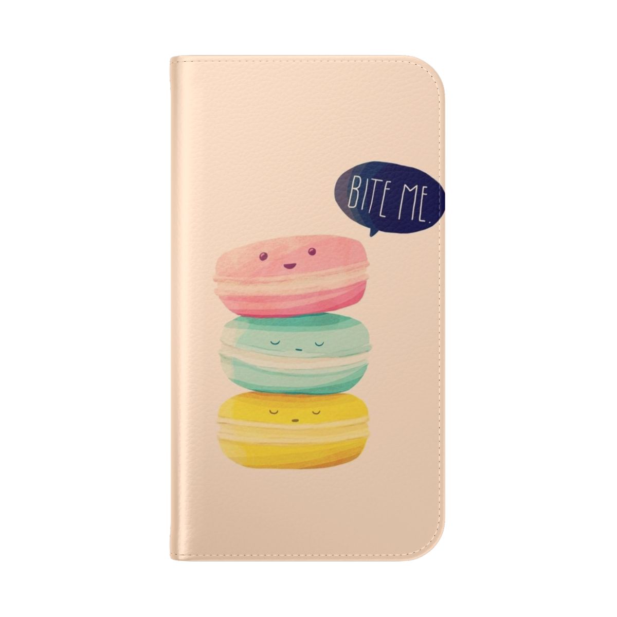 Colorful, bite-sized phone case with a playful, whimsical design featuring various food-inspired graphics - Folded Back