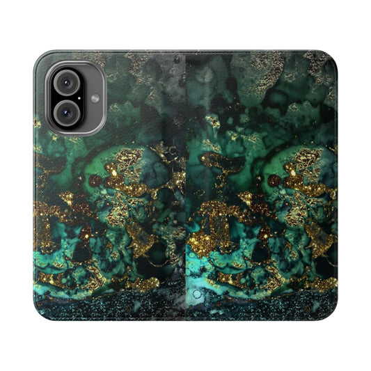 Faux malachite marble pattern phone case in gold, indigo, and trendy colors