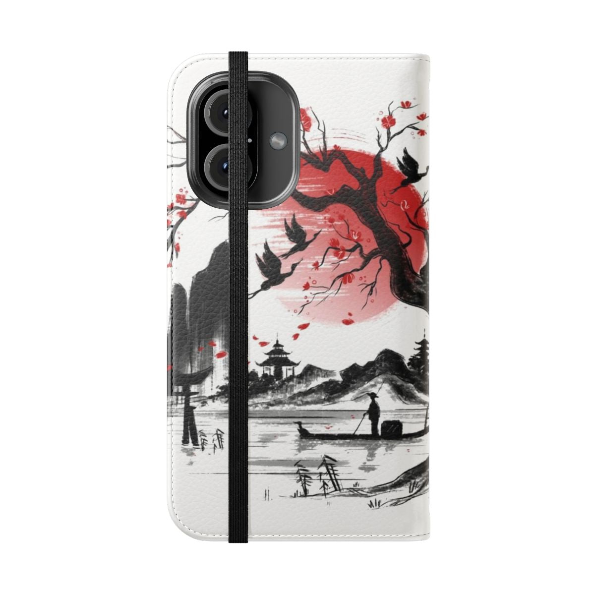 Sakura lake inspired phone case with vintage Japanese cherry blossom pattern - Folded Front