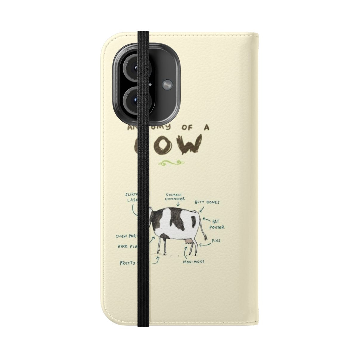 Whimsical flip phone case featuring a detailed cow illustration - Folded Front