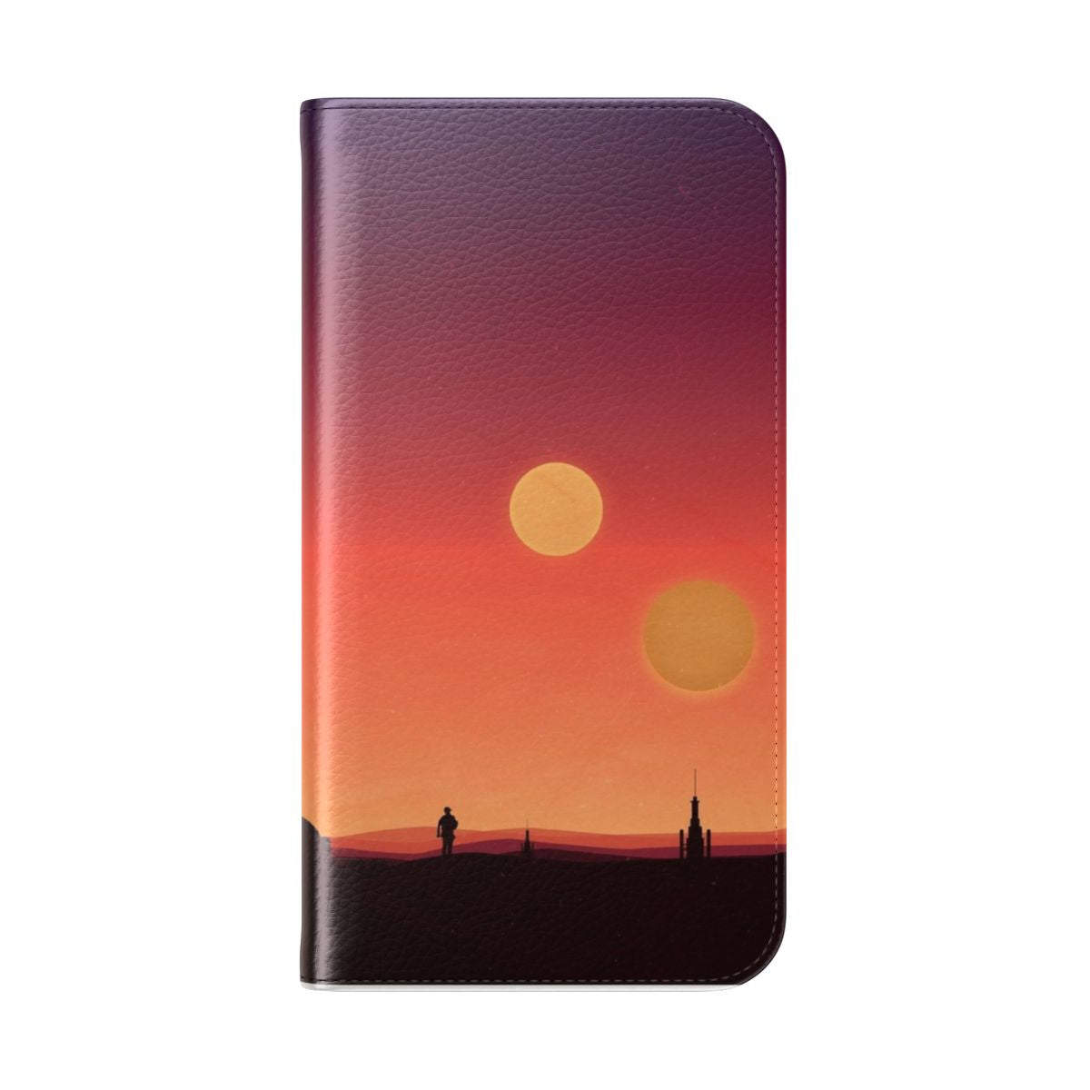 Tatooine-inspired dual suns gradient phone case with a desert sunset design - Folded Back