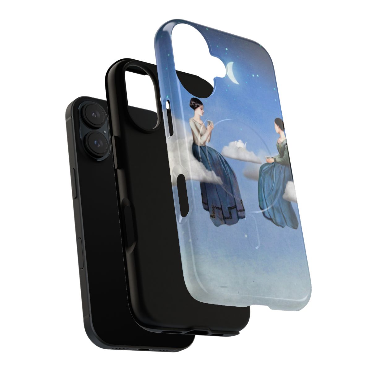 Heavenly skyscape design phone case featuring clouds, stars, and moon imagery for tea enthusiasts - Layers