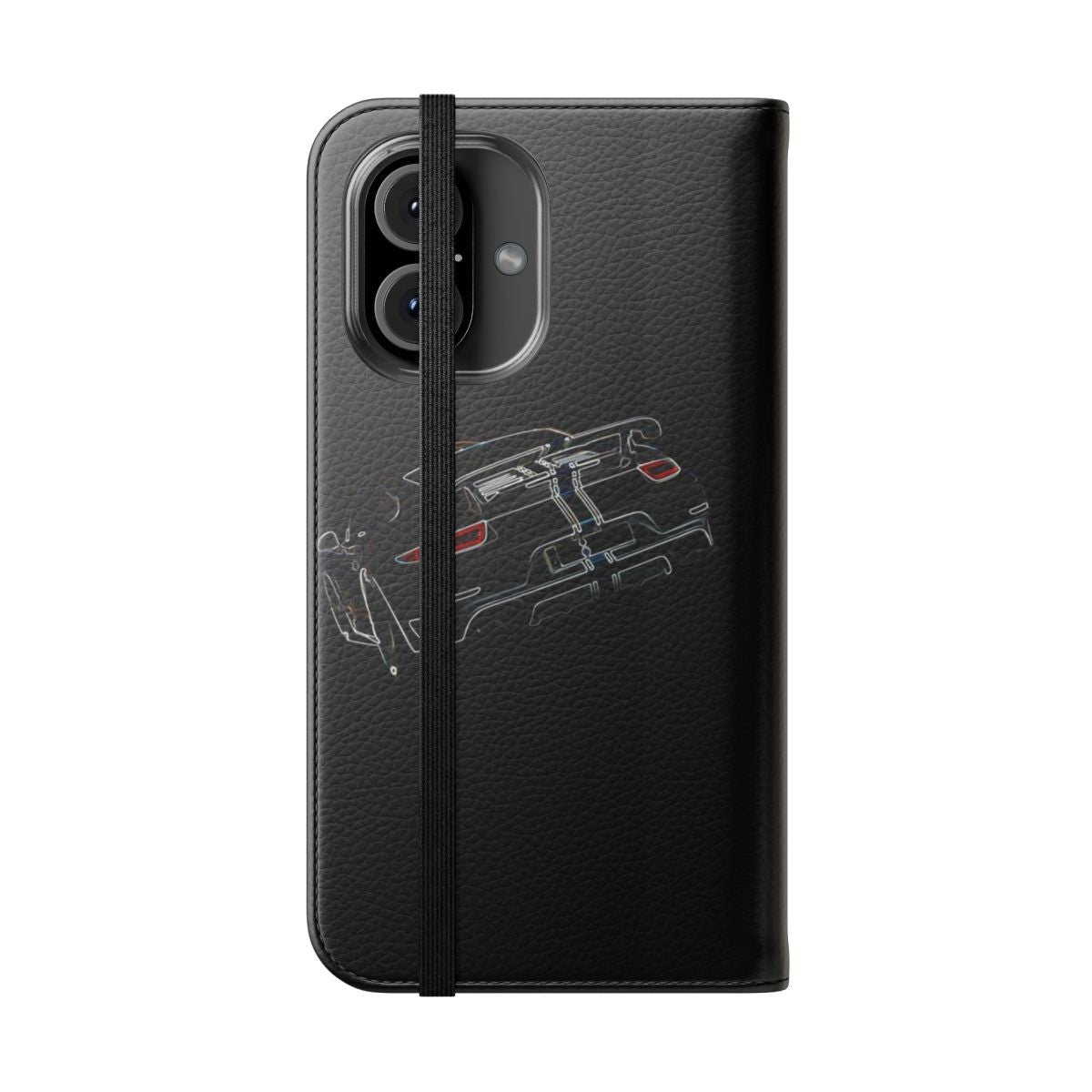 Porsche 911-inspired flip phone case with classic sports car design - Folded Front