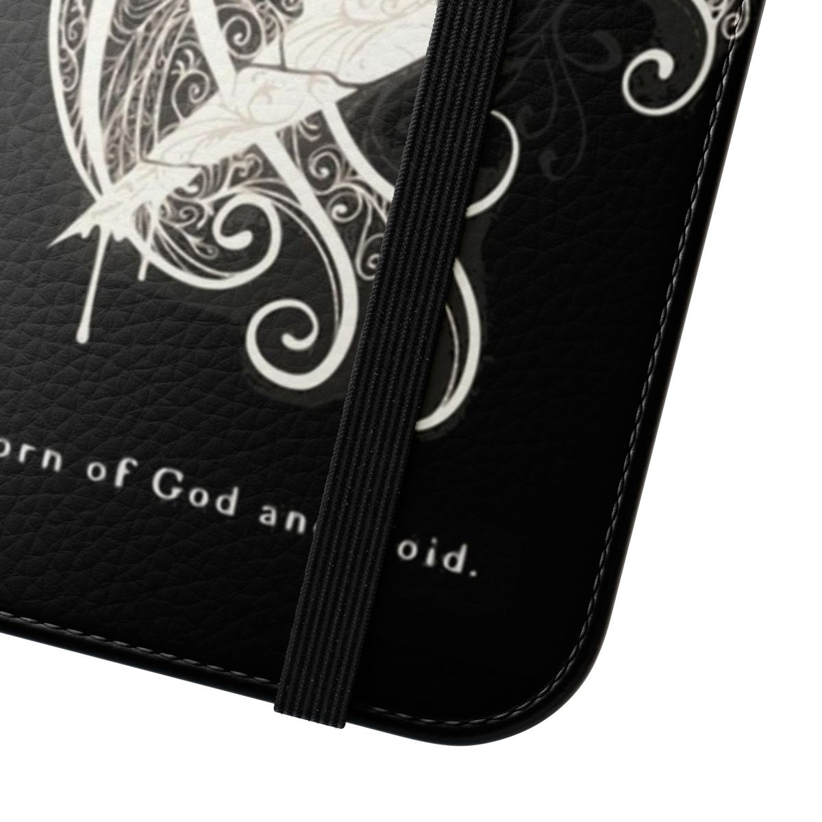 Hollow Knight-inspired flip cover phone case featuring the Knight character in black and white - Close Up