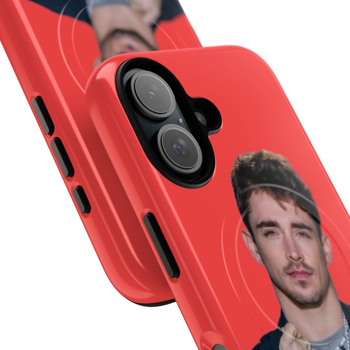 Stylish phone case featuring Formula 1 driver Charles Leclerc and the Scuderia logo - Detail