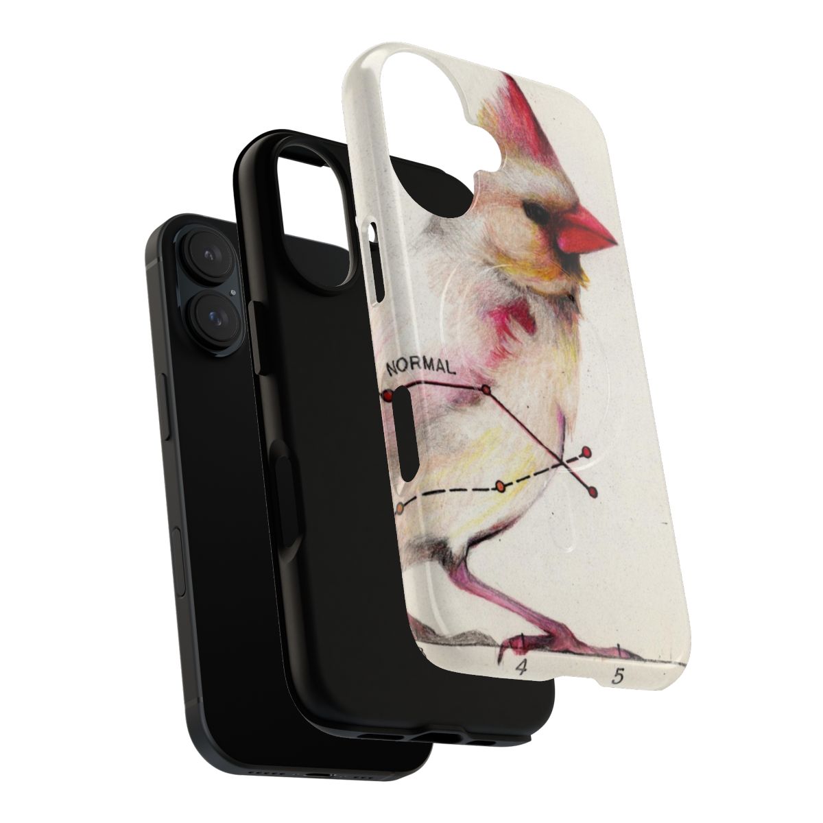 A red cardinal bird perched on a snowy branch, featured on a protective magnetic phone case. - Layers