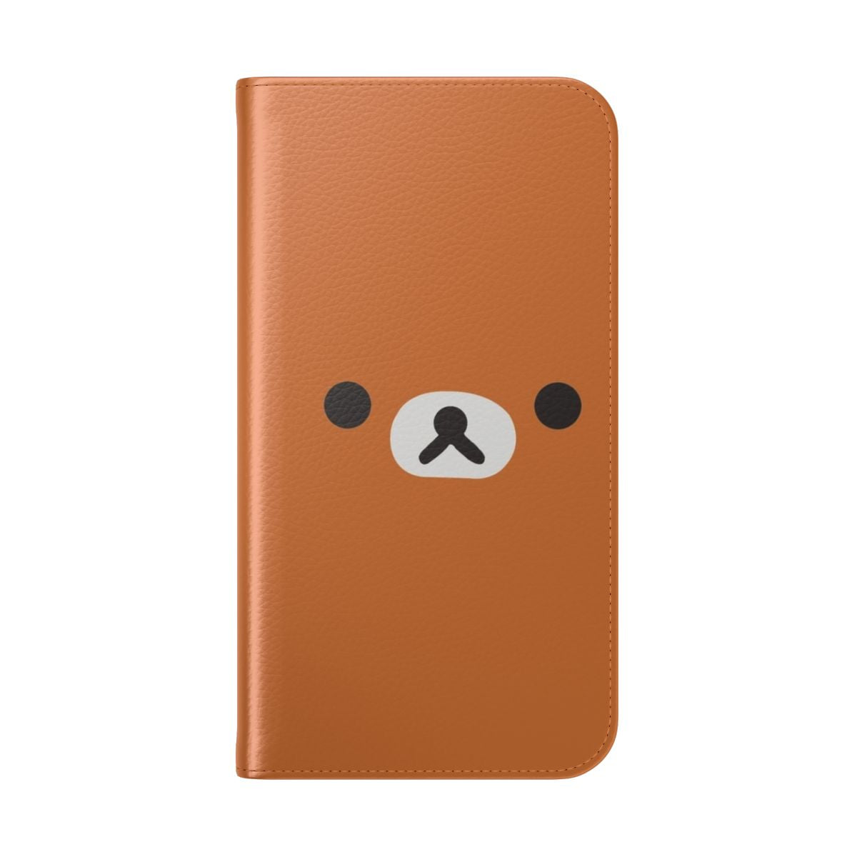 A cute flip cover phone case featuring the iconic Rilakkuma bear face design - Folded Back