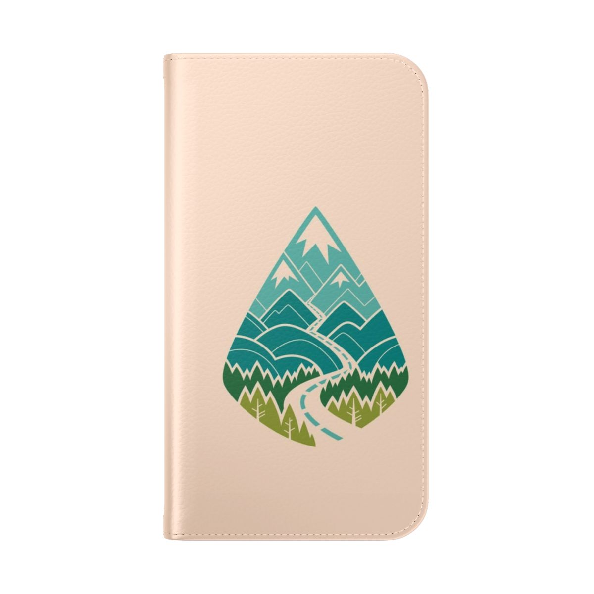 Scenic phone case with a nature landscape design of a road winding through mountains, hills, and forests. - Folded Back