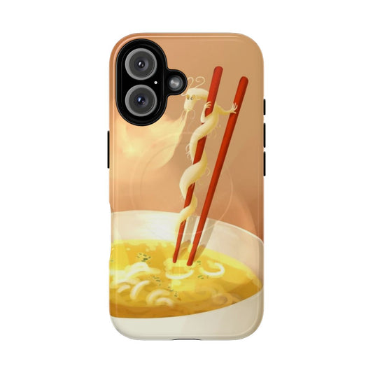 Noodle dragon-inspired phone case with a whimsical and colorful design