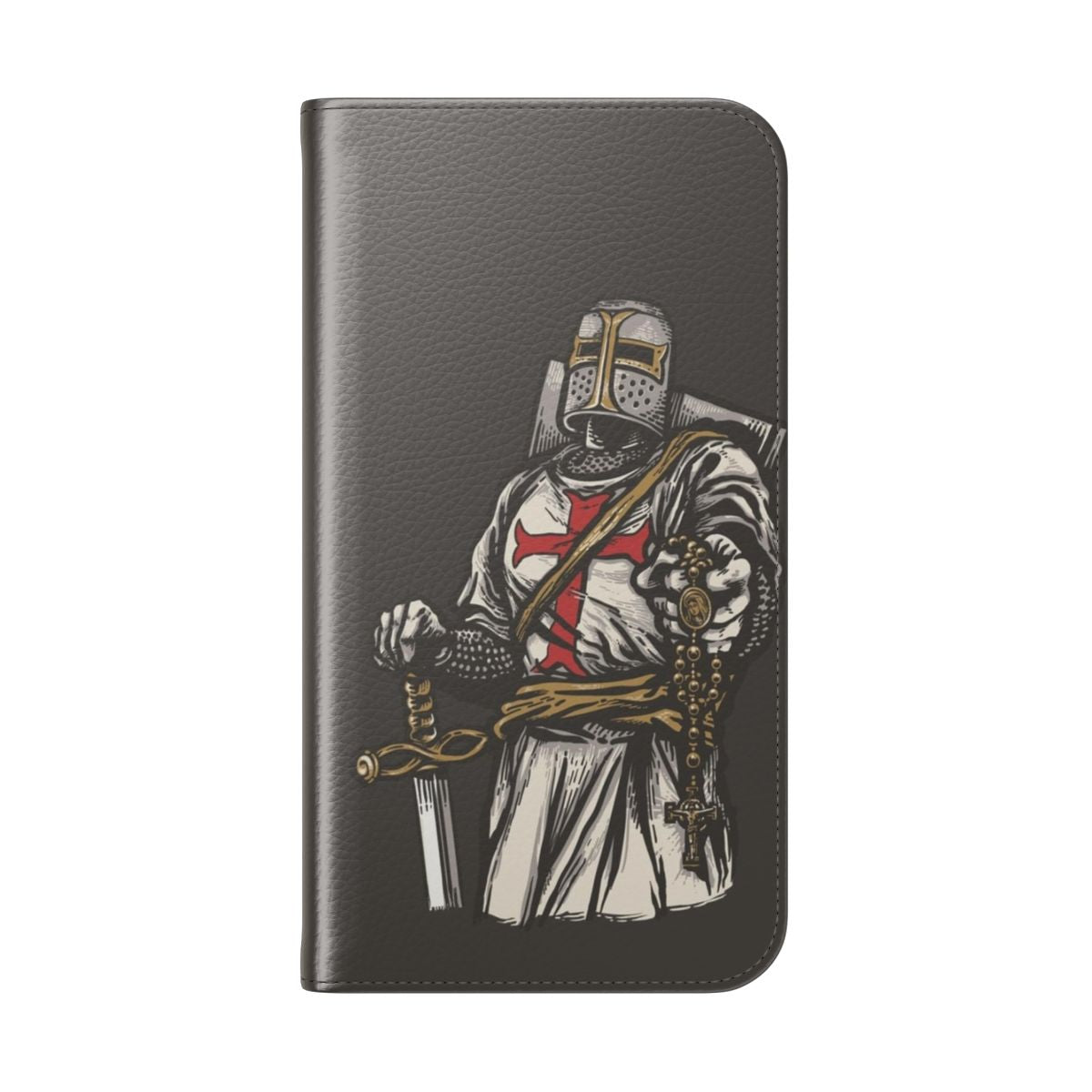 Rosary Crusader Phone Case - Flip Cover with Medieval Christian and Catholic Imagery - Folded Back