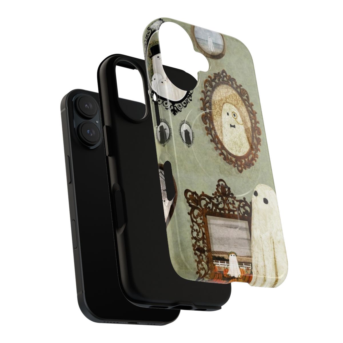 Spooky vintage-inspired phone case with a creepy haunted portrait design - Layers