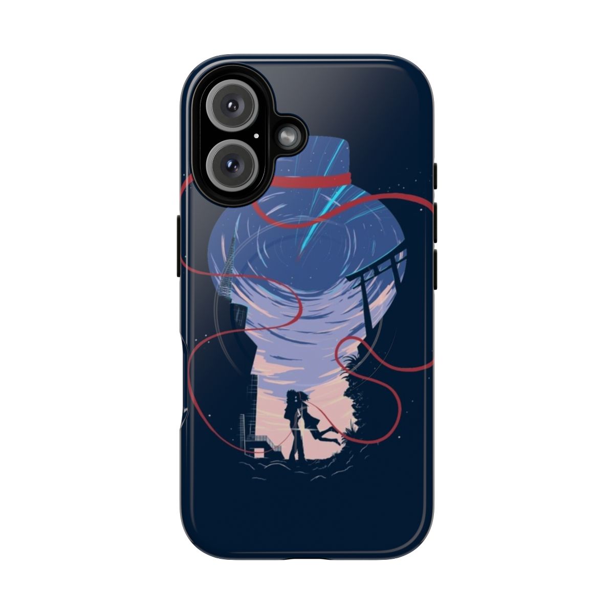 Magnetic phone case featuring the "red string of fate" design from the anime film "Your Name" by Makoto Shinkai.