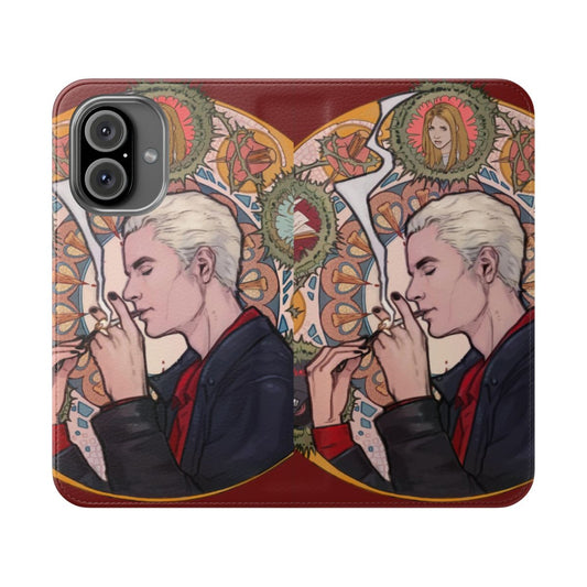 Spike-inspired flip cover phone case with the image of the character from Buffy the Vampire Slayer.