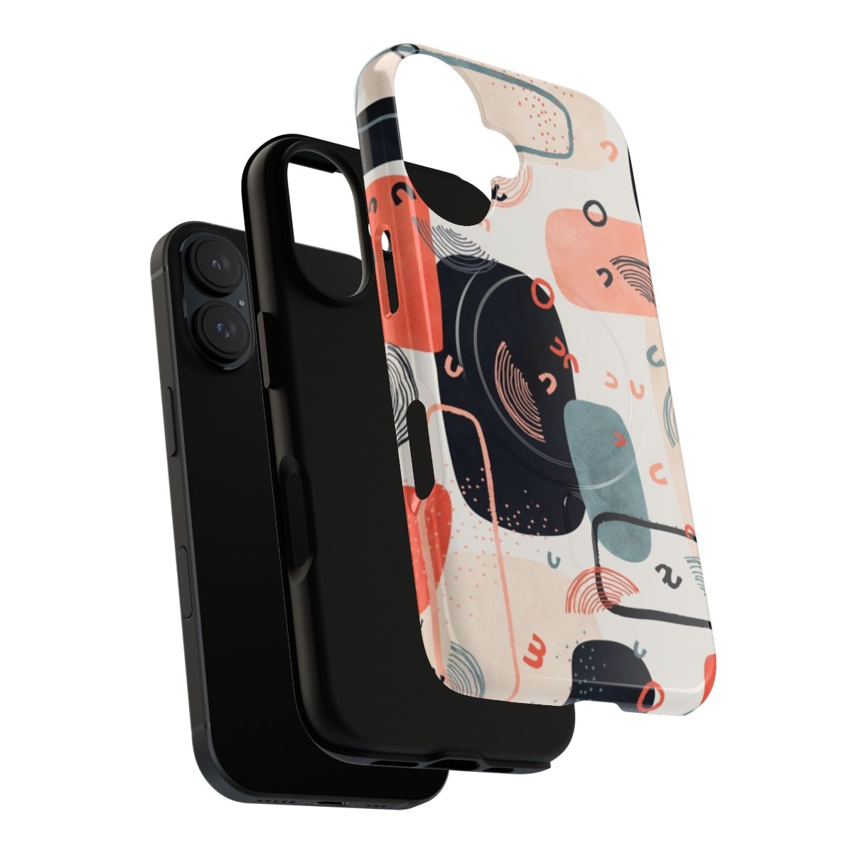 Versa Magnetic Tough Cases with abstract art patterns of geometric shapes, lines, and overlapping elements in modern, minimalist styles. - Layers