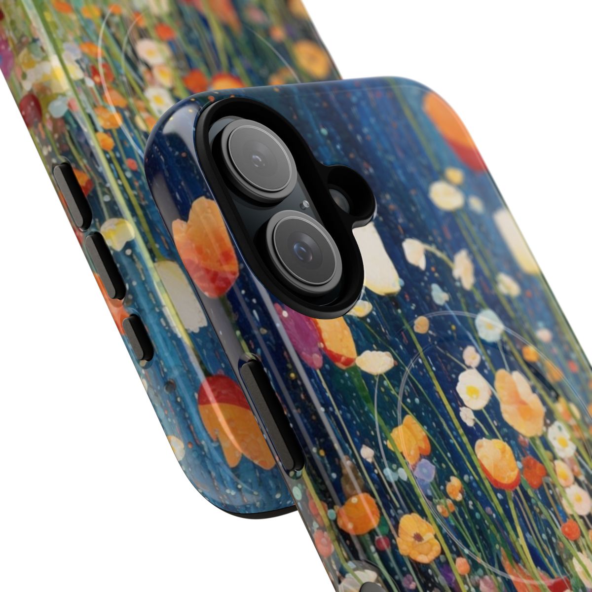 Artistic flower garden design on a durable, magnetic phone case - Detail