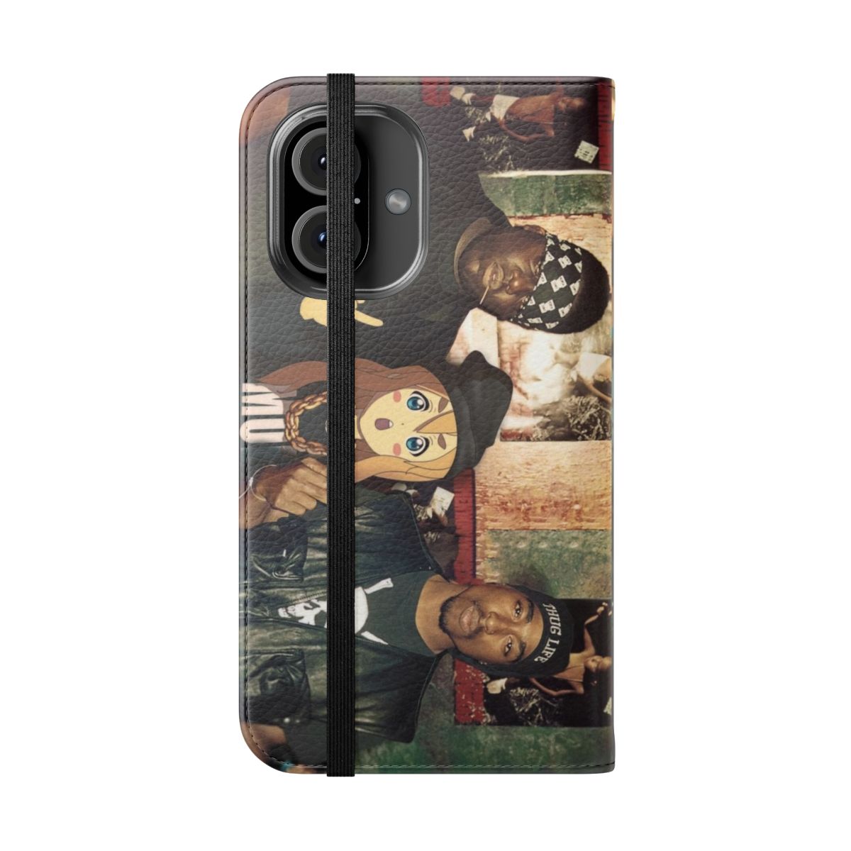 Anime-inspired flip phone case featuring a collage of popular anime characters and designs - Folded Front