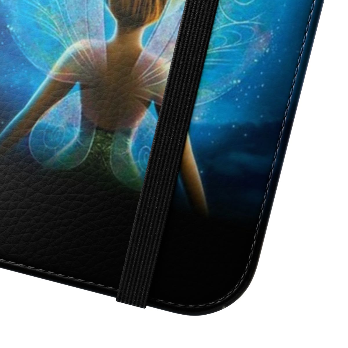 Tinkerbell-themed flip phone case featuring a faith-inspired quote - Close Up