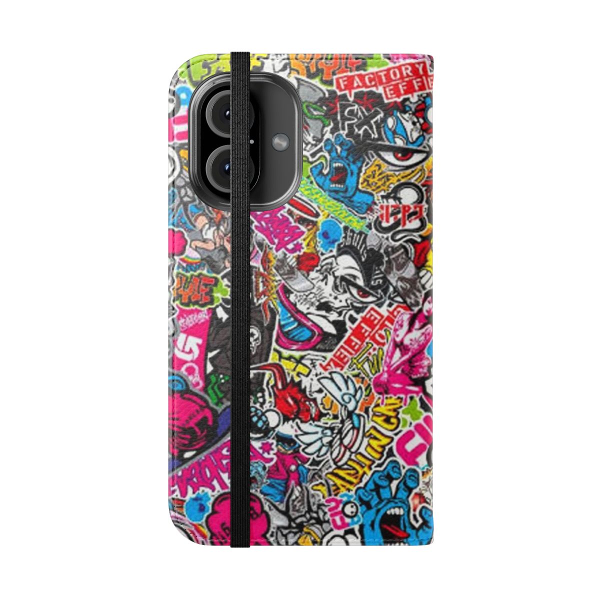 Colorful stickerbomb pattern phone flip cover case - Folded Front