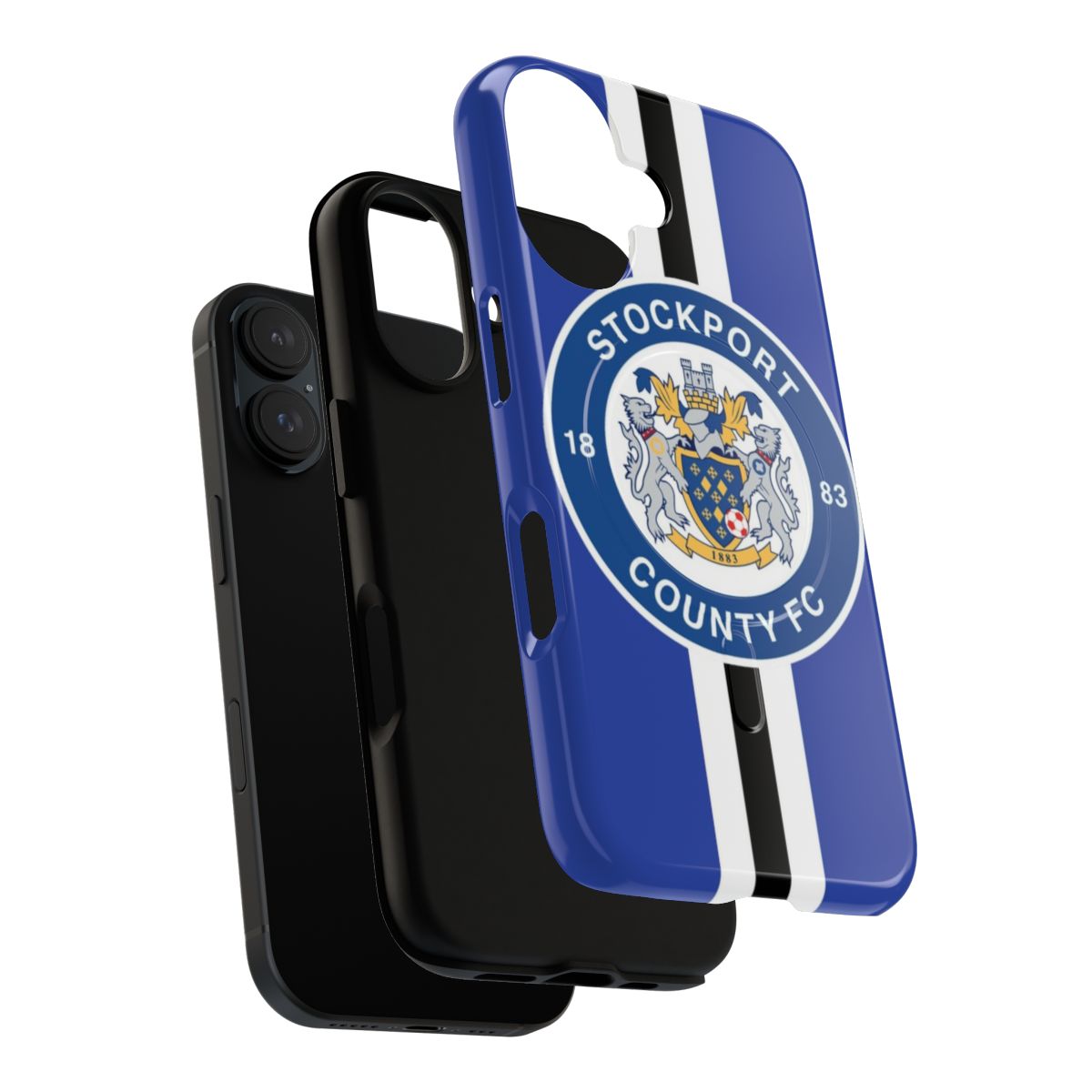 Stockport County-themed phone case with black and white stripes - Layers