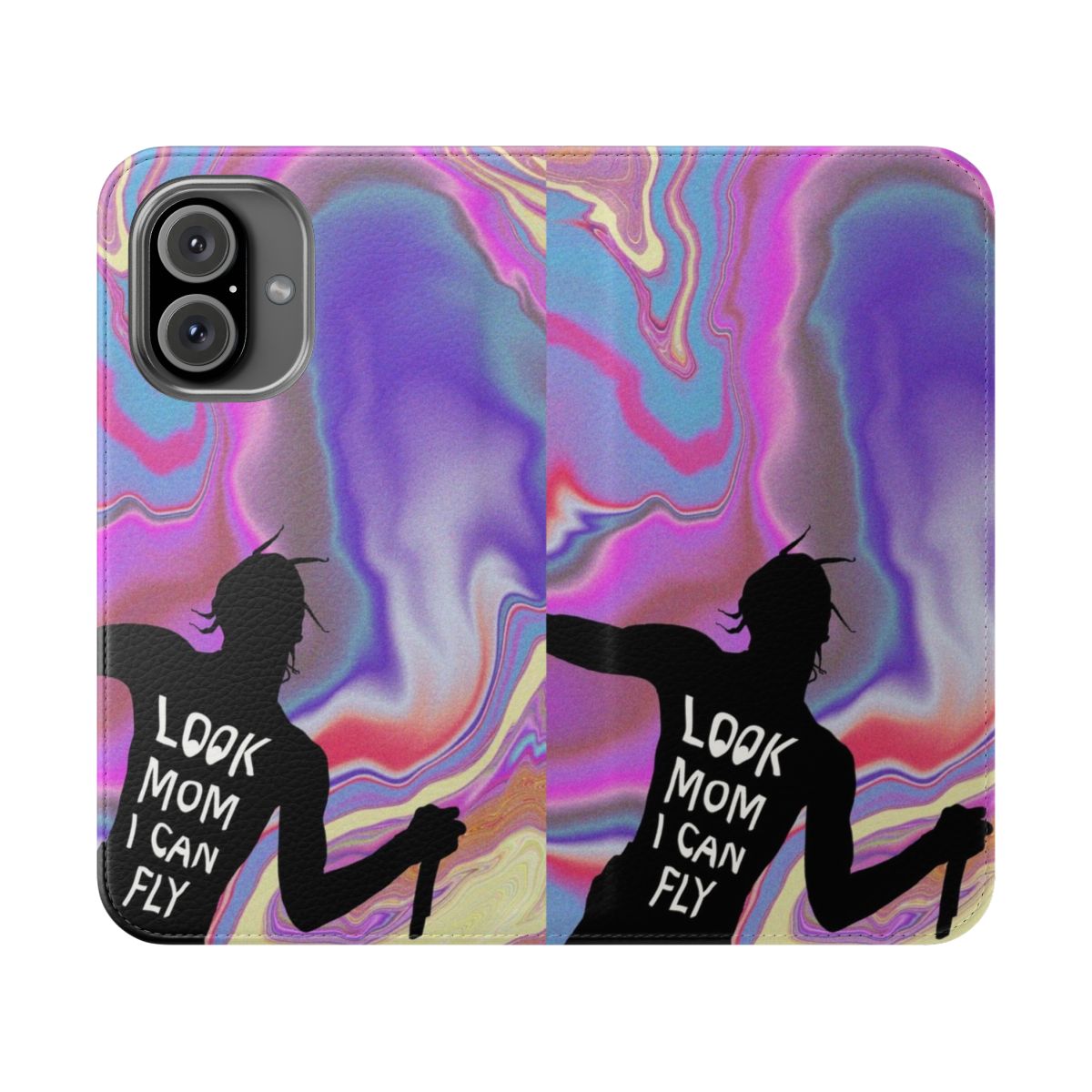 Stylish flip cover phone case featuring a Travis Scott inspired design