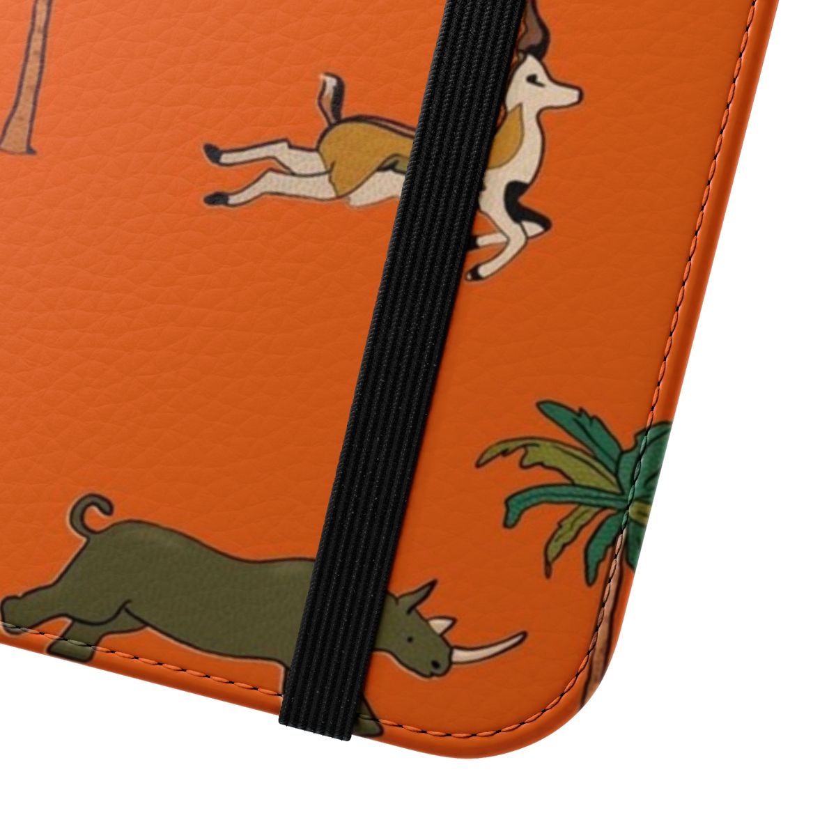 Vintage safari animal pattern phone case with faux leather flip cover - Close Up