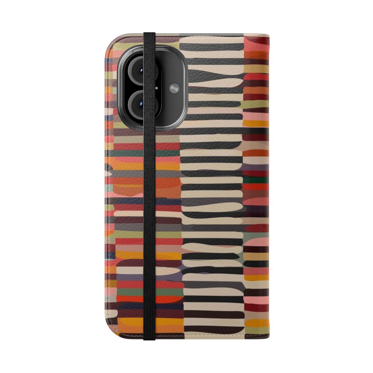 Sleek and modern phone case with a Scandinavian-inspired geometric black and white pattern - Folded Front