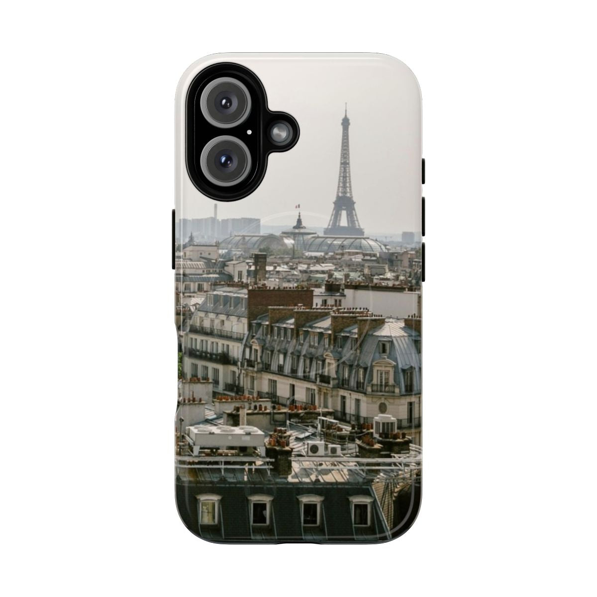 Magnetic tough phone case featuring a scenic Paris rooftop cityscape design