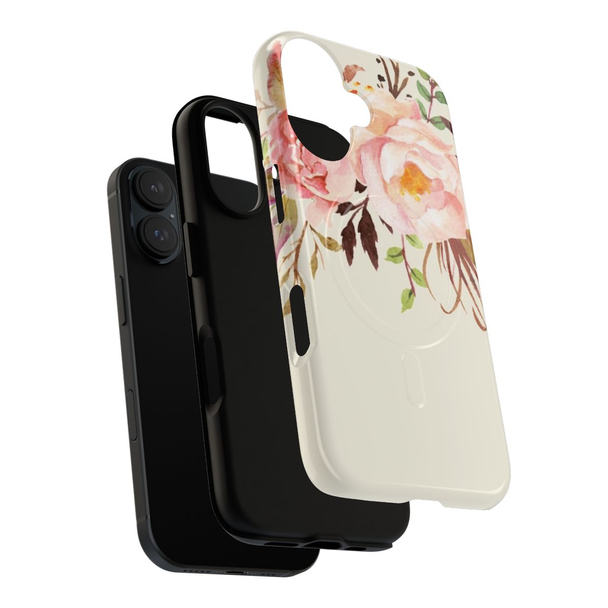 Watercolor painting of a beautiful pink and white flower bouquet on a smartphone case. - Layers