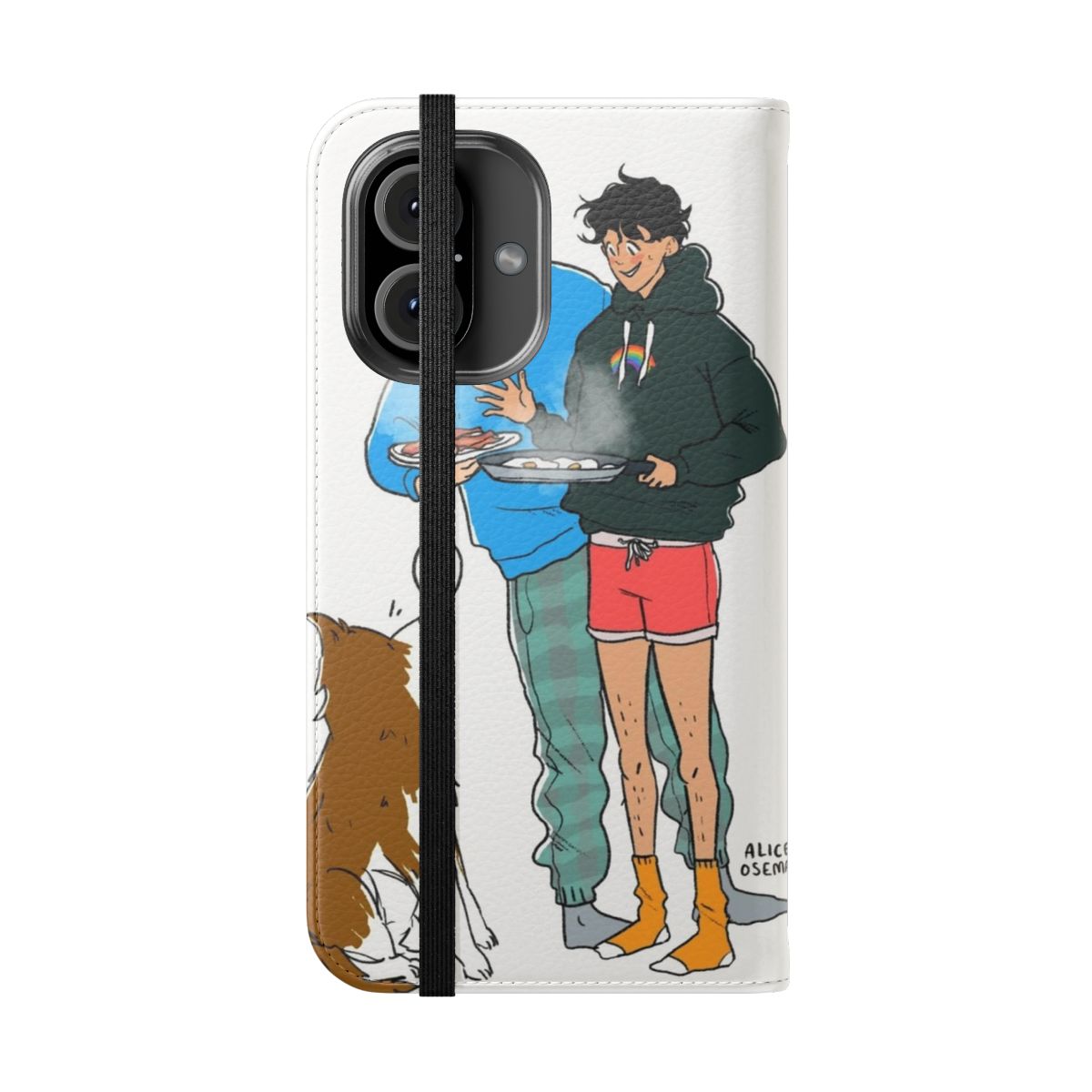 A stylish flip cover phone case featuring the Heartstopper characters Nick and Charlie. - Folded Front