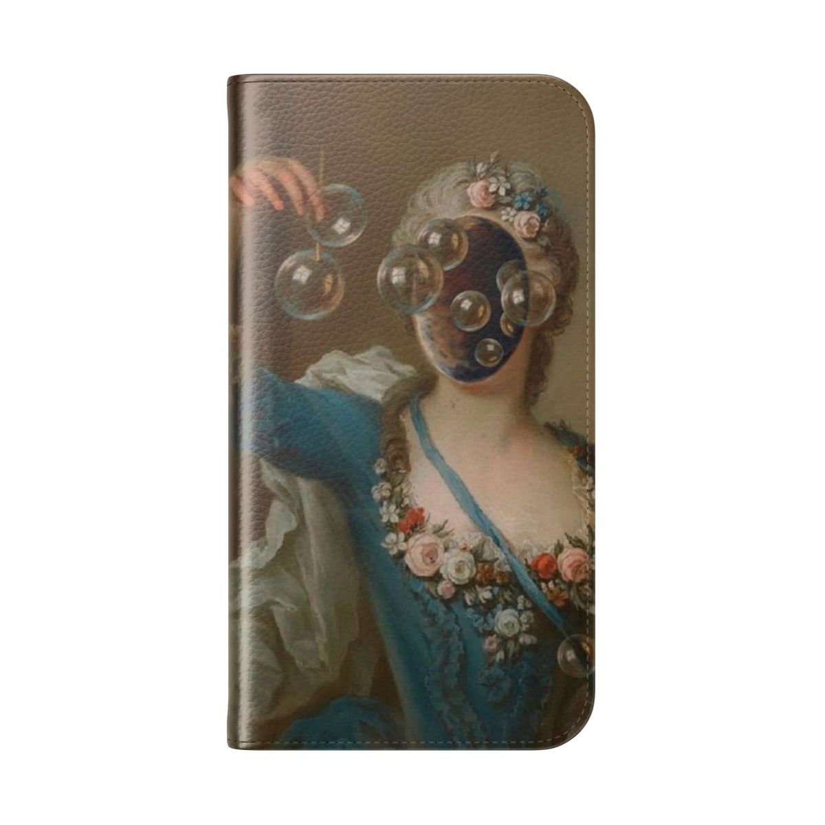 Surreal flip cover phone case featuring a surreal, low-brow style portrait image - Folded Back